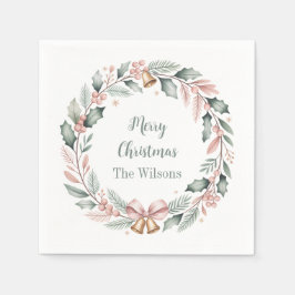 Guardanapo De Papel Personalized Merry Christmas Wreath