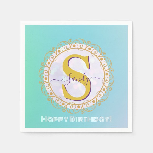Guardanapo De Papel Personalized Monogram Mandala Gold and Blue (Frente)