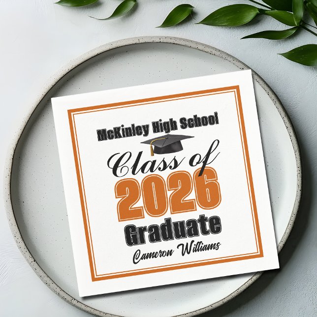 Guardanapo De Papel Personalized Orange Class of 2026 Graduation Party (Criador carregado)