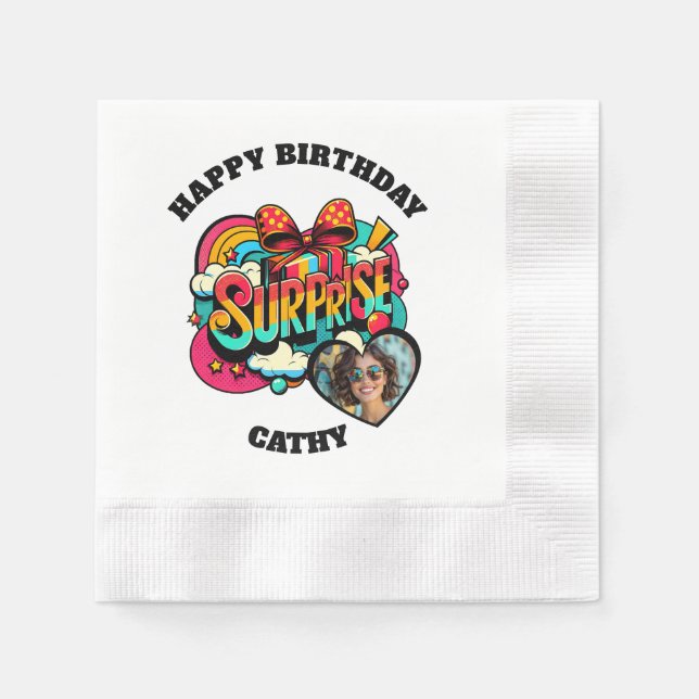 Guardanapo De Papel Personalized Pop Art Retro Birthday Photo (Frente)
