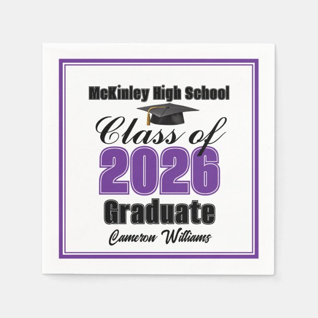 Guardanapo De Papel Personalized Purple Class of 2026 Graduation Party (Frente)