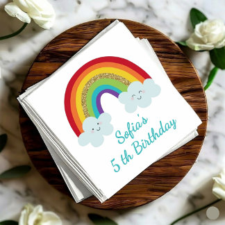Guardanapo De Papel Personalized Rainbow 5th Birthday Cute Kids Party
