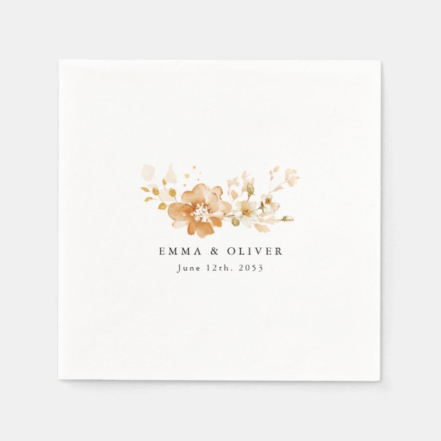 Guardanapo De Papel Personalized Terracotta Floral Elegant Wedding  (Frente)