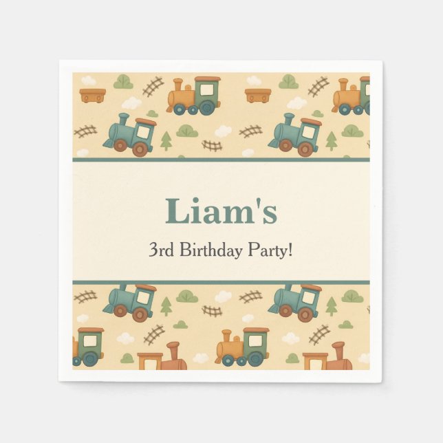 Guardanapo De Papel Personalized Train Birthday Party  (Frente)