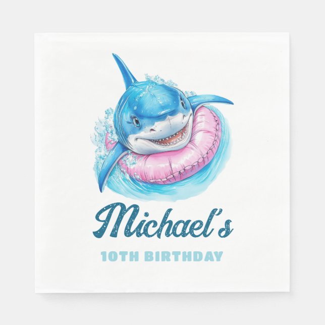 Guardanapo De Papel Personalized Waterpark Shark Pool Party Birthday (Frente)