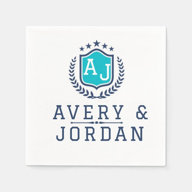 Guardanapo De Papel Personalized wite blue Monogram Wedding  (Frente)