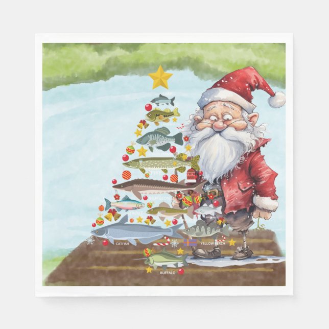 Guardanapo De Papel Pescar Natal com Papai Noel (Frente)