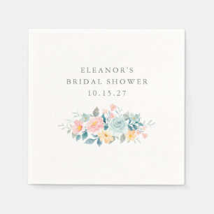 Guardanapo De Papel Pêssego Azul Água Floral Bridal Shower Personaliza