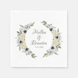 Guardanapo De Papel Pêssego branco e pastel, coroa, flores chic