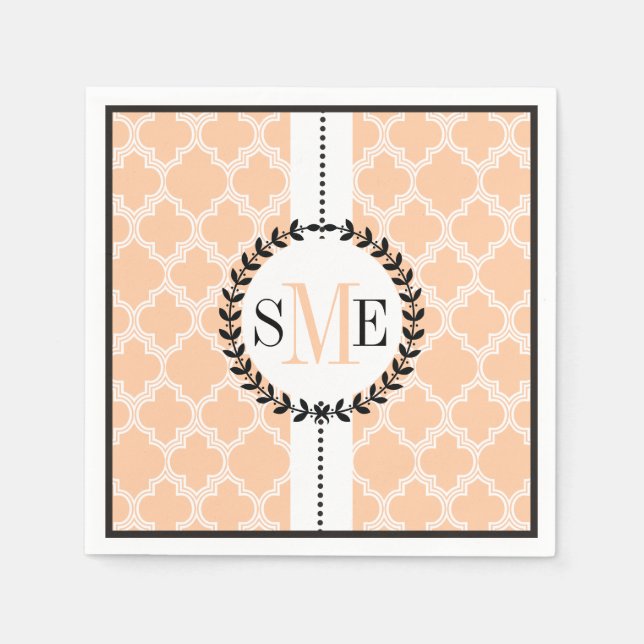 Guardanapo De Papel Pêssego, casamento de padrão quatrefoil branco (Frente)