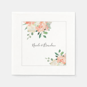Guardanapo De Papel Pêssego e casamento floral da aguarela