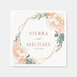 Guardanapo De Papel Pêssego Floral Dourado Terracotta Casamento Elegan