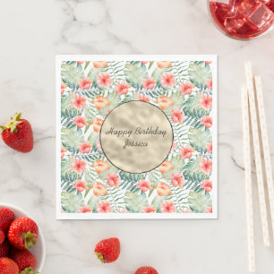 Guardanapo De Papel Pêssego Rosa Dourado Hibiscus Floral