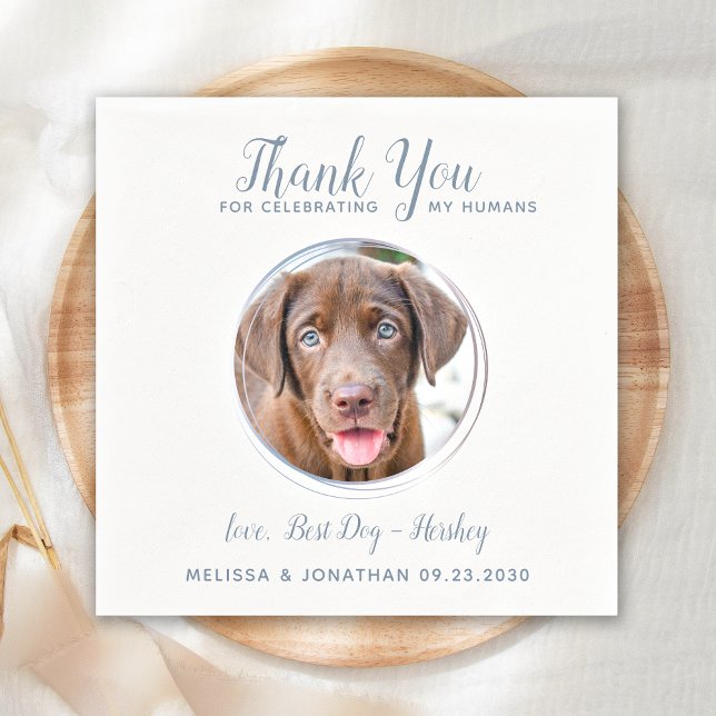 Guardanapo De Papel Pet Wedding Modern Dusty Blue Dog Foto Muito Obrig (Criador carregado)