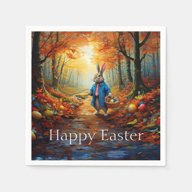 Guardanapo De Papel Peter Easter Bunny com cesto de ovos de Páscoa (Frente)
