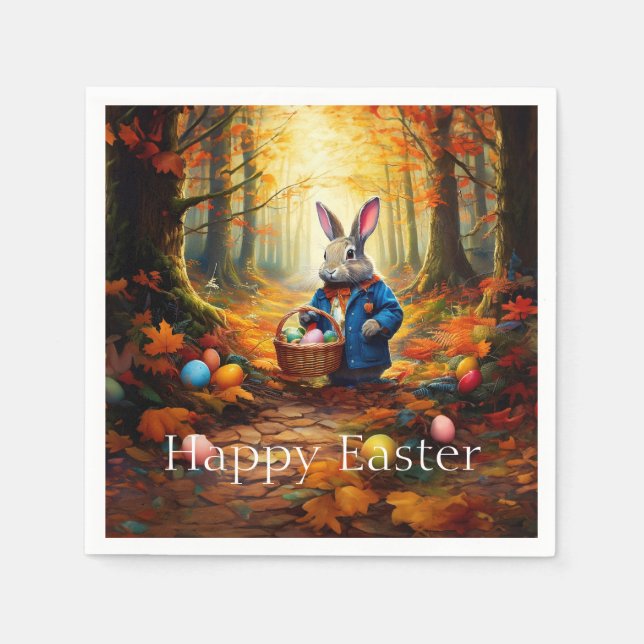 Guardanapo De Papel Peter Easter Bunny com cesto de ovos de Páscoa (Frente)