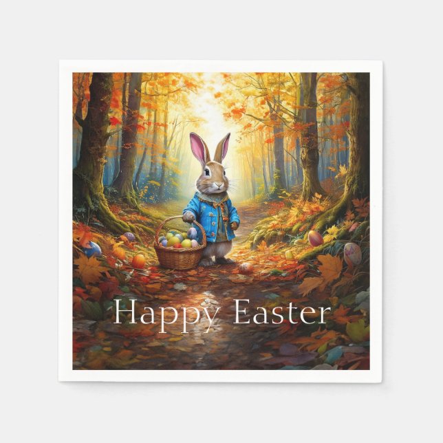 Guardanapo De Papel Peter Easter Bunny com cesto de ovos de Páscoa (Frente)
