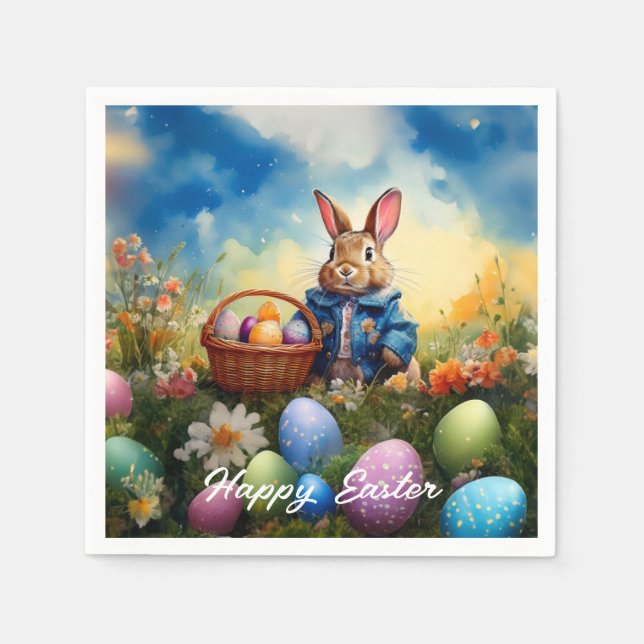 Guardanapo De Papel Peter Easter Bunny com Ovos de Páscoa (Frente)