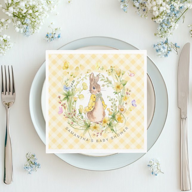 Guardanapo De Papel Peter Rabbit Wildflower Gingham Chá de fraldas Neu (Criador carregado)
