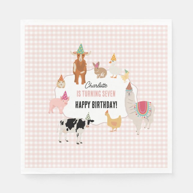Guardanapo De Papel Petting Zoo Party Animals Barnyard Birthday Girl (Frente)