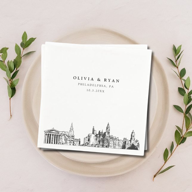 Guardanapo De Papel Philadelphia Skyline Weding Papel Cocktail Napkin (Philadelphia Wedding Napkins)