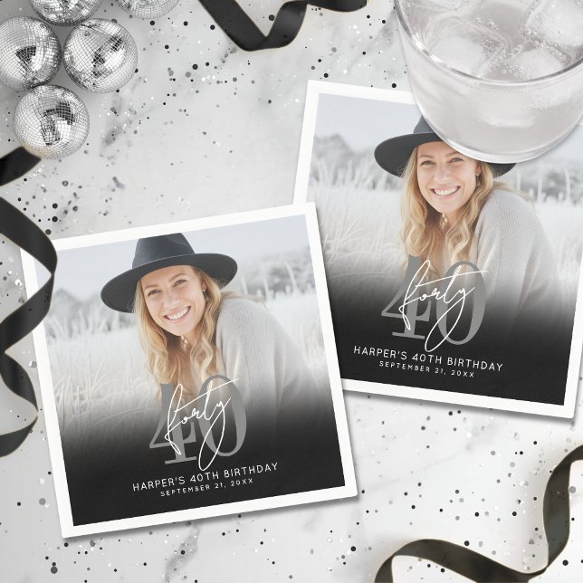 Guardanapo De Papel Photo Black 40th Birthday Party (Photo Black 40th Birthday Party Napkins)