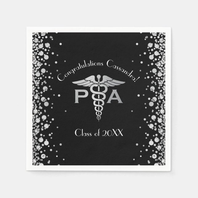 Guardanapo De Papel Physician Assistant PA Graduation Black Silver (Frente)