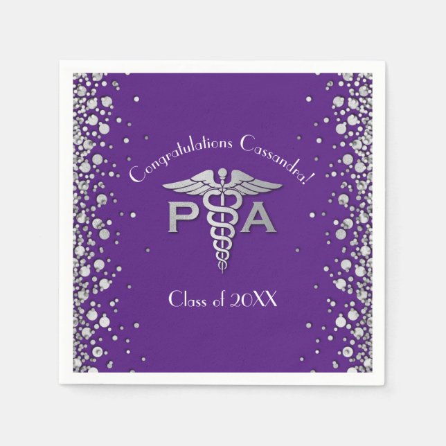 Guardanapo De Papel Physician Assistant PA Graduation Purple Silver (Frente)