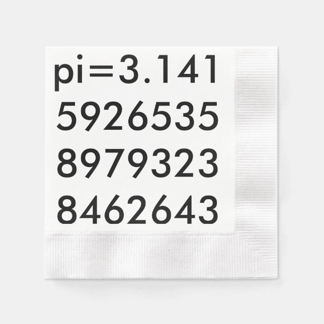 Guardanapo De Papel pi Digits Math Love pi= 3.14159 pi Day black white (Frente)