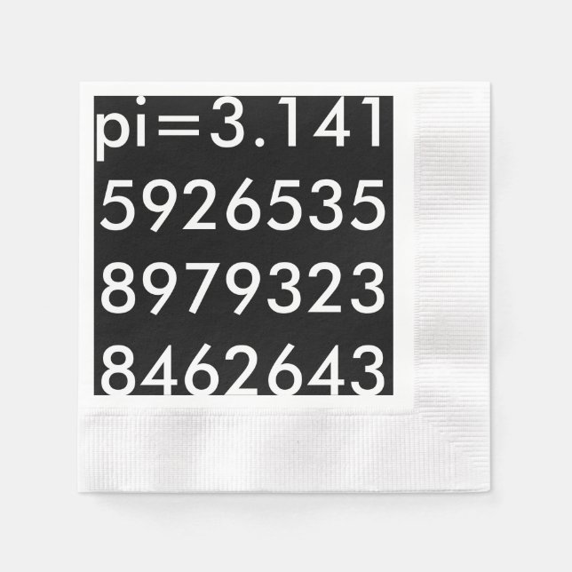 Guardanapo De Papel pi Digits Math Love pi= 3.14159 pi Day black white (Frente)