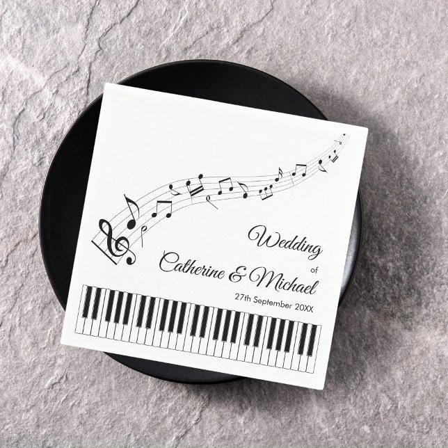 Guardanapo De Papel Piano Chaves Musicais Casamento Preto e Branco (Criador carregado)