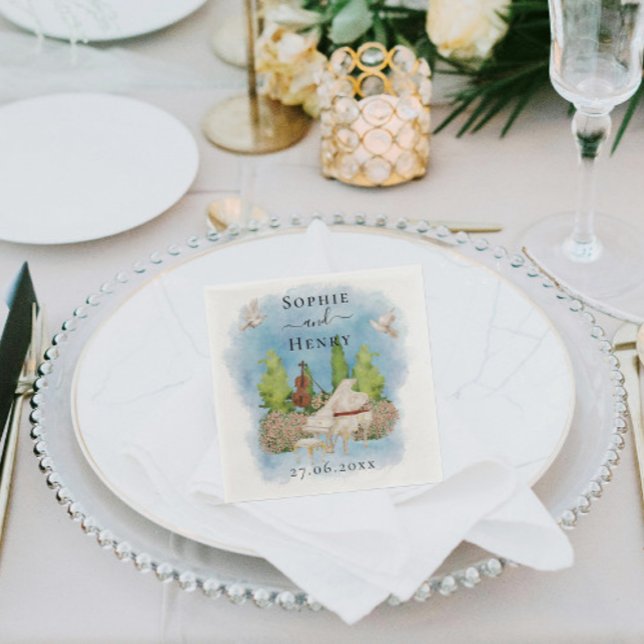 Guardanapo De Papel Piano Elegante| Flores violinas pombas Luxo de Cas (Criador carregado)