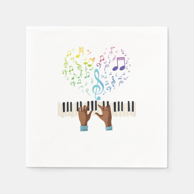 Guardanapo De Papel Piano Heart Music Notes Treble Clef Piano Keyboard (Frente)