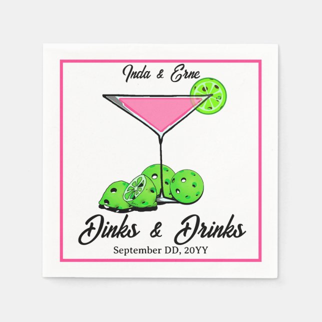 Guardanapo De Papel Pickleball Bridal Shower Dinks & Drinks Cosmo (Frente)