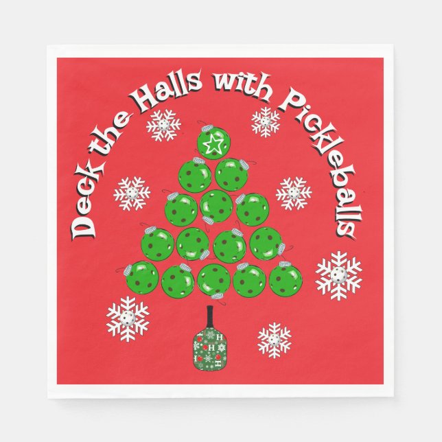 Guardanapo De Papel Pickleball Christmas Tree Deck the Halls Party (Frente)