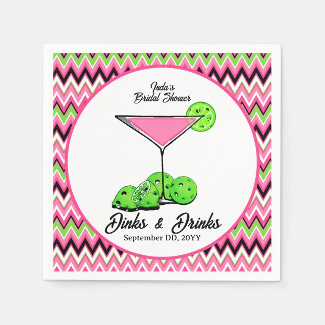 Guardanapo De Papel Pickleball Cosmo Dinks & Drinks Pink Argyle (Frente)