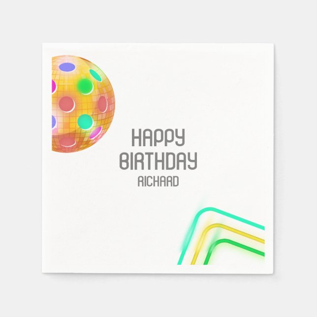 Guardanapo De Papel Pickleball Sports Neon Theme Disco Party (Frente)