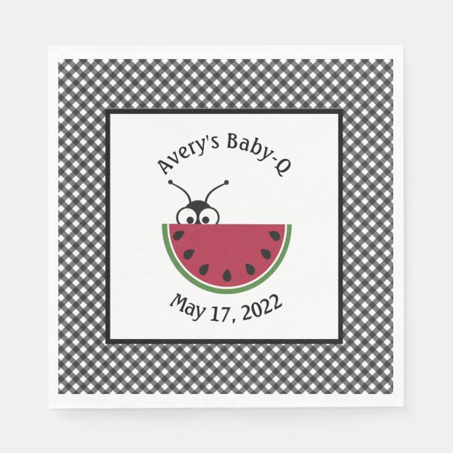 Guardanapo De Papel Picnic Ant Watermelon Black Gingham (Frente)