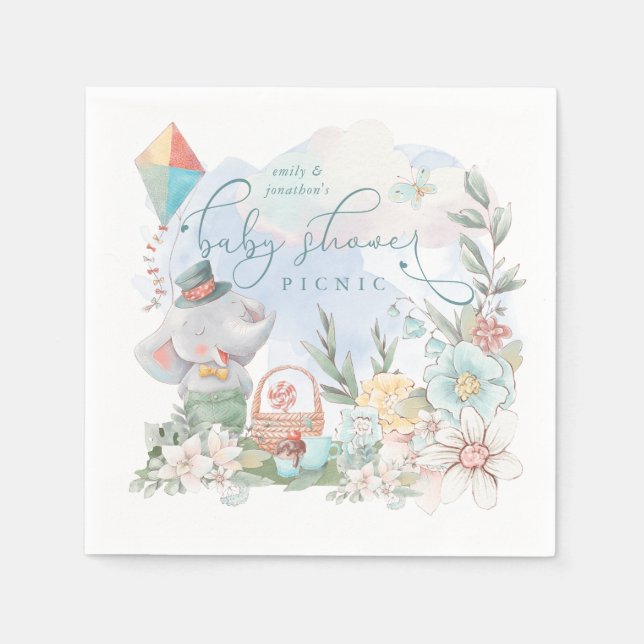 Guardanapo De Papel Picnic de Chá de fraldas Floral Nature Boy do Elef (Frente)