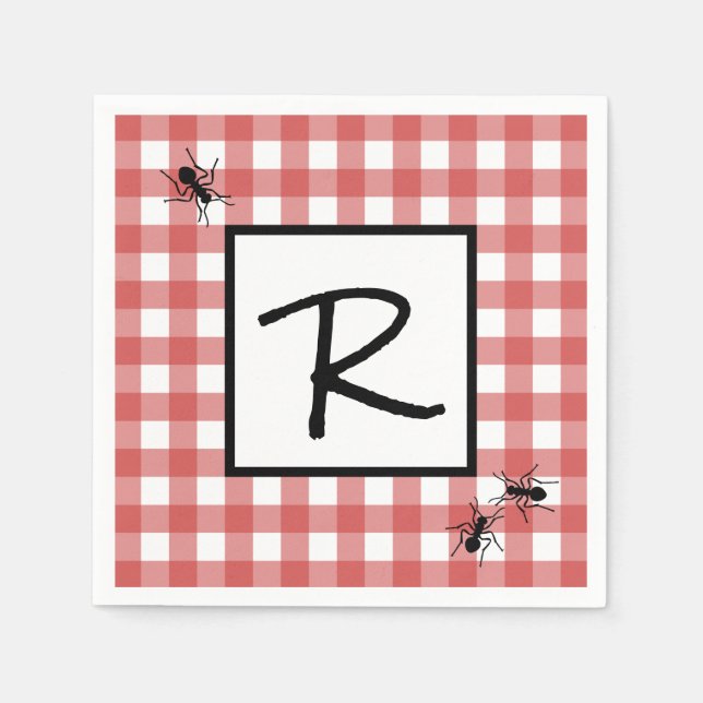 Guardanapo De Papel Picnic de CHURRASCO das formigas Gingham White Ver (Frente)