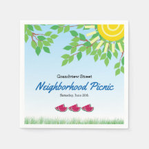 Picnic de vizinhança com melancia e sol