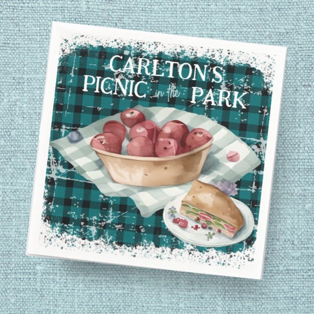 Guardanapo De Papel Picnic in the Park Green Plaid Boys Birthday (Criador carregado)