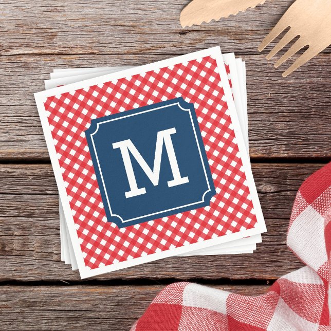 Guardanapo De Papel Picnic Red Gingham Personalize Nome Monograma (Criador carregado)