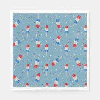 Guardanapo De Papel Picolés Vermelho Branco e Azul Com Estrelas-Festa