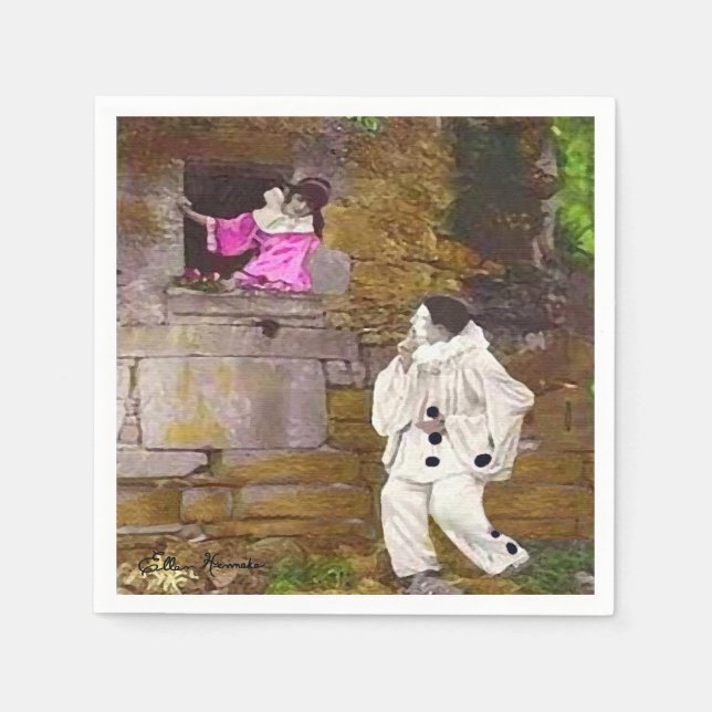 Guardanapo De Papel Pierrot e Columbine Cocktail Napkin (Frente)