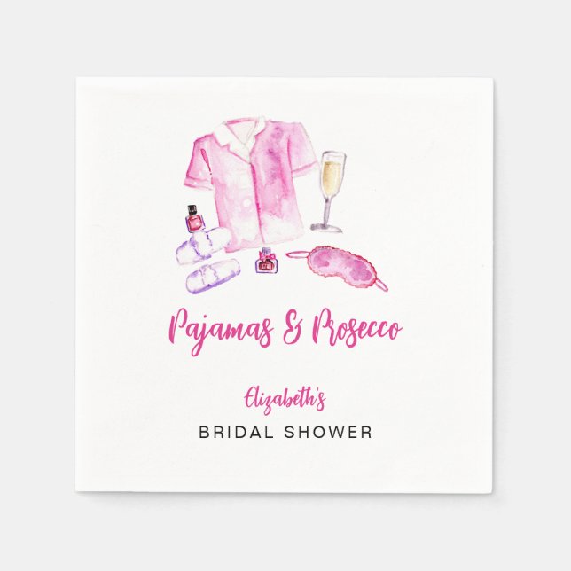 Guardanapo De Papel Pijamas e Prosecco Chá de Noiva Roteiro Rosa (Frente)