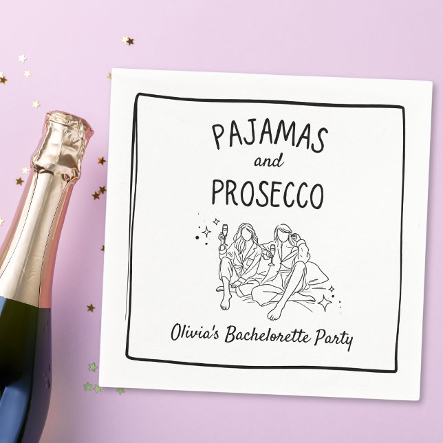 Guardanapo De Papel Pijamas & Prosecco Festa de Despedida de Solteira  (Elevate your bachelorette soirée with our whimsical & chic 'Pajamas and Prosecco' custom napkins.)