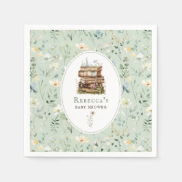 Guardanapo De Papel Pilha de livros chá de fraldas aquarela, flor silv