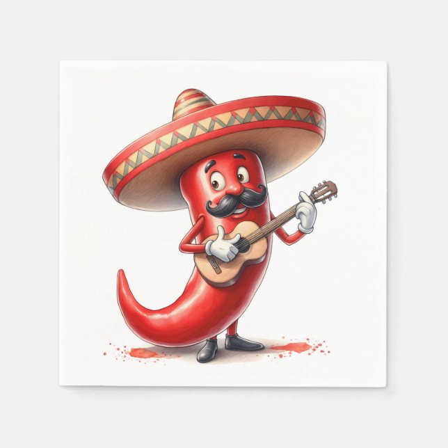 Guardanapo De Papel Pimenta Vermelha Mexicana Com Violão (Frente)