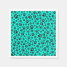 Guardanapo De Papel Pinças de cães Bolinhas branca e preta em ciano ví